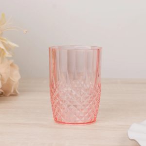 6-Pack Plastic All-Purpose Cups 16oz, Crystal Cut Style Transparent Blush - Shatterproof Short Tumblers