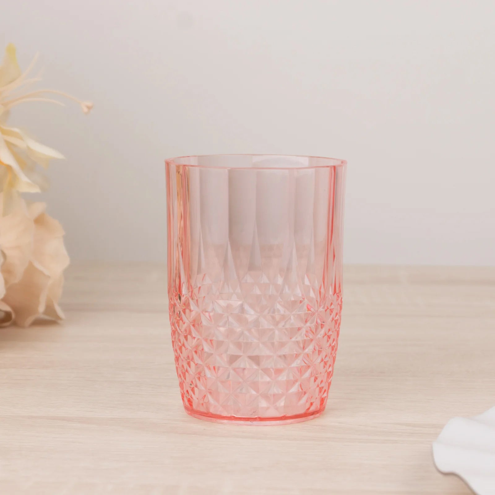 6-Pack Plastic All-Purpose Cups 16oz, Crystal Cut Style Transparent Blush - Shatterproof Short Tumblers
